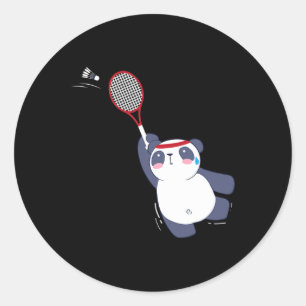 Sticker Rond Panda Bear Joueur Badminton Singles Doubles Ace An