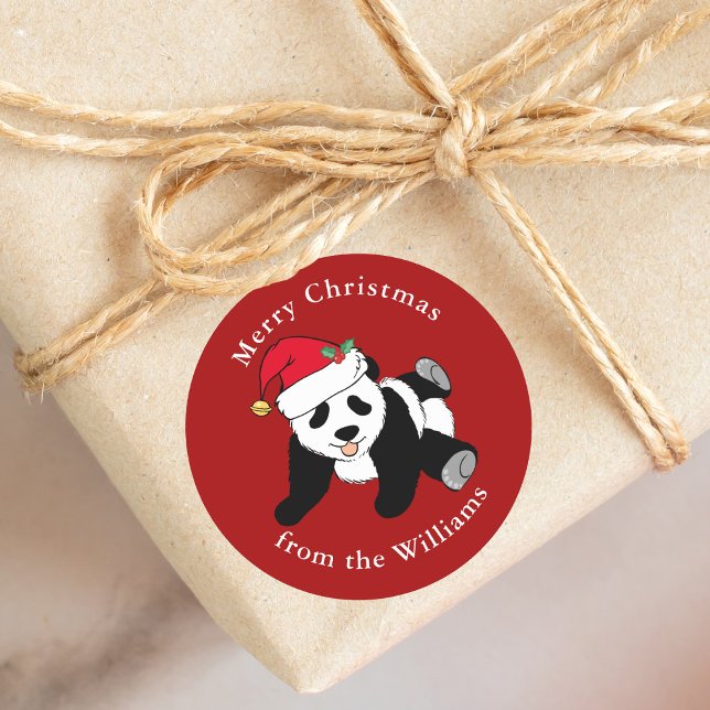 Sticker Rond Panda Bear Noël mignon personnalisé cadeau rouge (Créateur téléchargé)