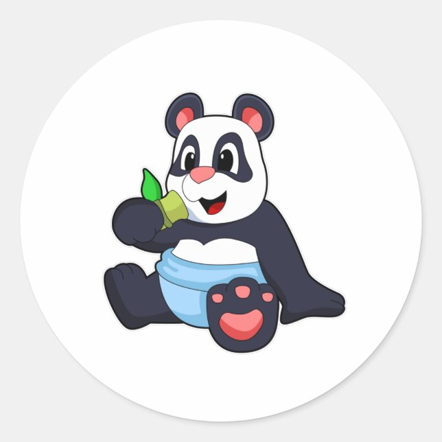 Sticker Rond Panda comme bébé avec Bambus (Devant)