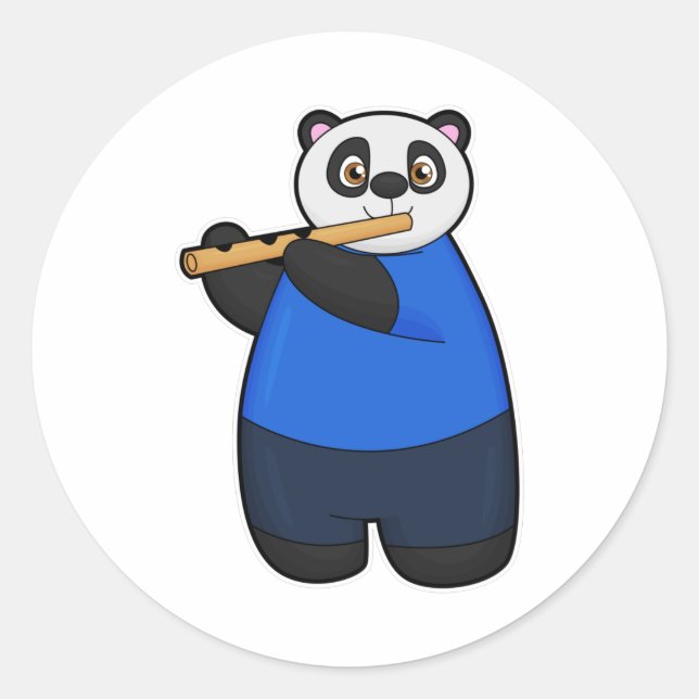 Sticker Rond Panda comme musicien avec Flûte (Devant)