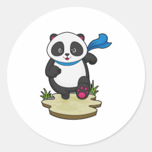 Sticker Rond Panda coureur avec Écarf