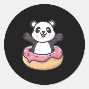 Sticker Rond Panda Cute Panda Se Presse D'Un Donut
