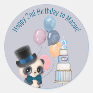 Sticker Rond Panda dans le chapeau supérieur 2e anniversaire