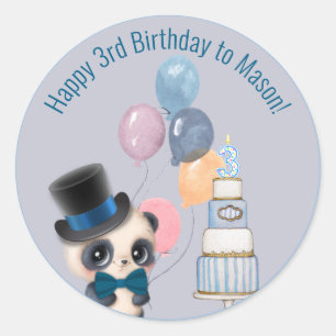 Sticker Rond Panda dans le chapeau supérieur   3e anniversaire 