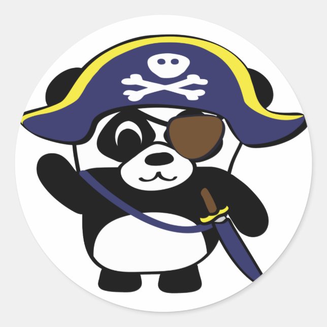 Sticker Rond Panda dans le costume bleu marine pirate (Devant)