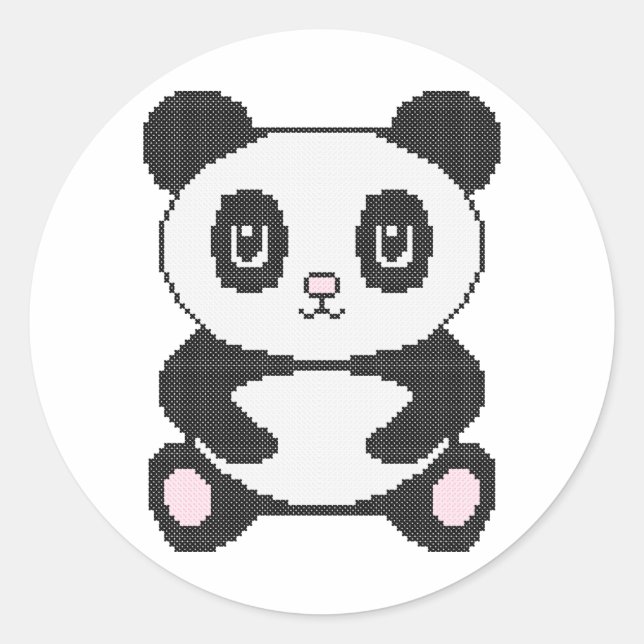 Sticker Rond Panda de caricature en croix broderie (Devant)