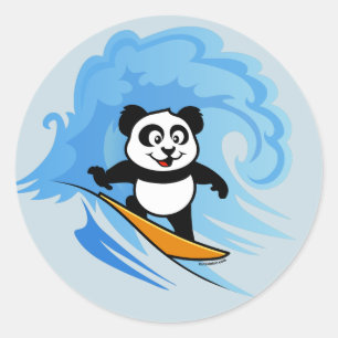 Sticker Rond Panda de surf