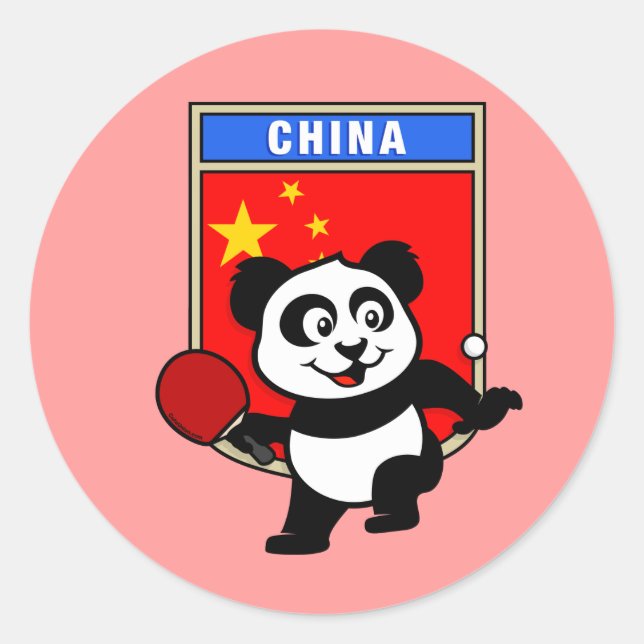 Sticker Rond Panda de tennis de table en Chine (Devant)