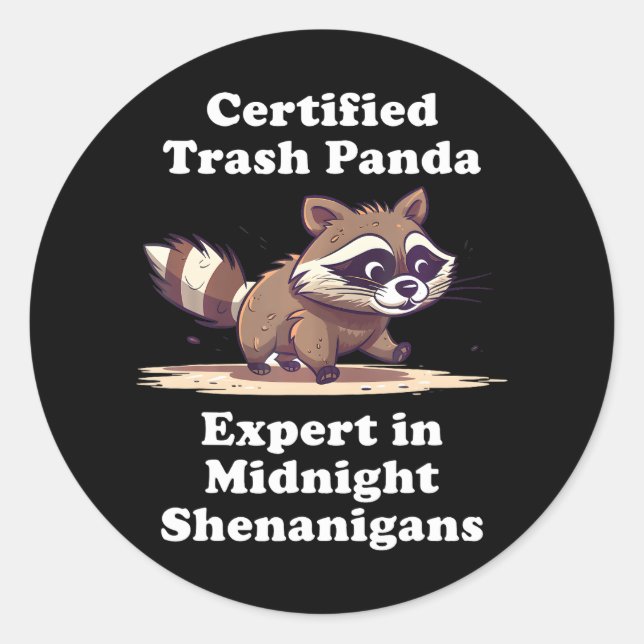 Sticker Rond Panda Déchets Certifié Mignonne Kawaii Raccoon (Devant)