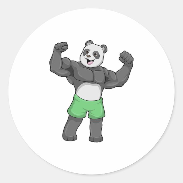 Sticker Rond Panda en Bodybuilder au Bodybuilding (Devant)