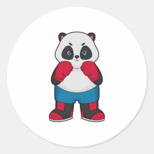 Sticker Rond Panda en boîte avec gants de boxe