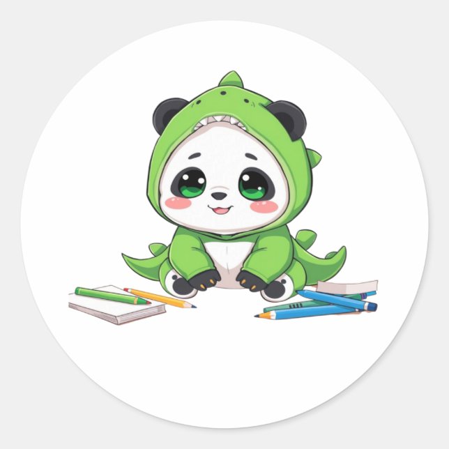 Sticker Rond Panda en costume de dinosaure (Devant)