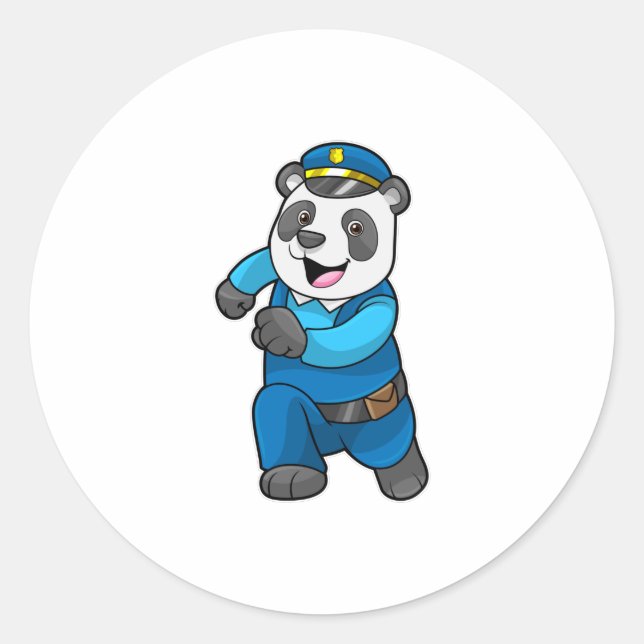 Sticker Rond Panda en tant qu'officier de police avec casquette (Devant)