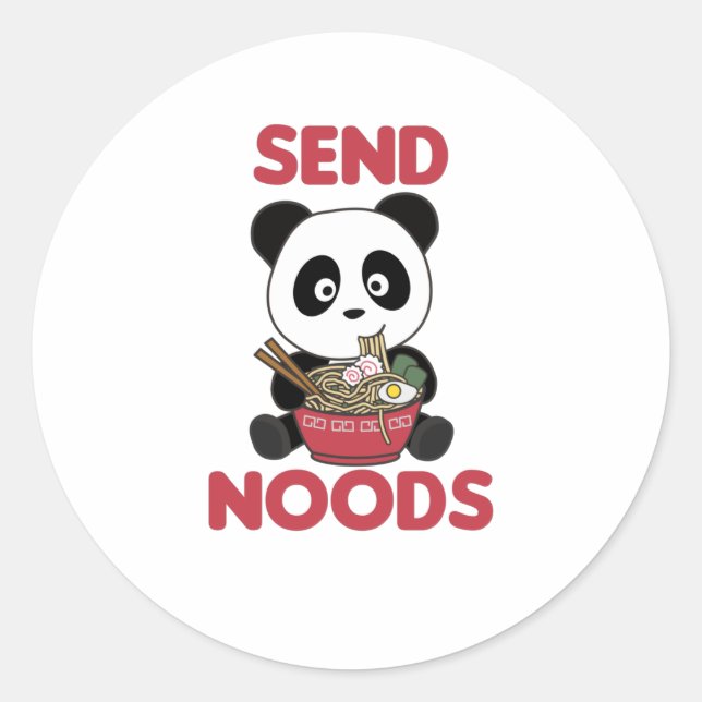 Sticker Rond Panda Envoyer Noods Ramen Cute Kawaii Noodas Panda (Devant)