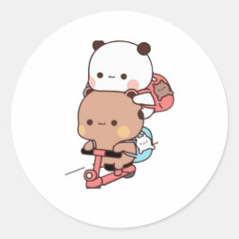 Sticker Rond Panda Et Brownie Bear Couple