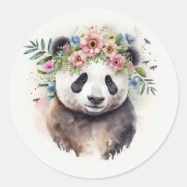 Sticker Rond Panda Flowers Watercolor