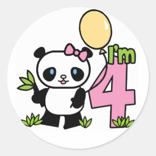Sticker Rond Panda Girl 4e anniversaire