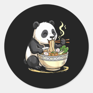Sticker Rond Panda mangeant des nouilles Ramen drôles 