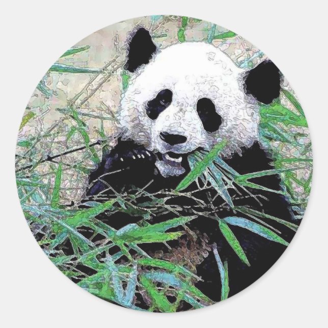 Sticker Rond Panda Manger Feuilles (Devant)