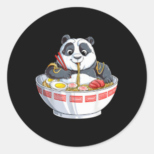Sticker Rond Panda Manger Ra Kawaii Giant Noodle Japonais