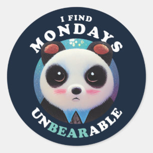 Sticker Rond Panda Mignonne trouve les lundis insupportables