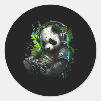 Sticker Rond Panda Music Dj Contrôleur Jeux Panda