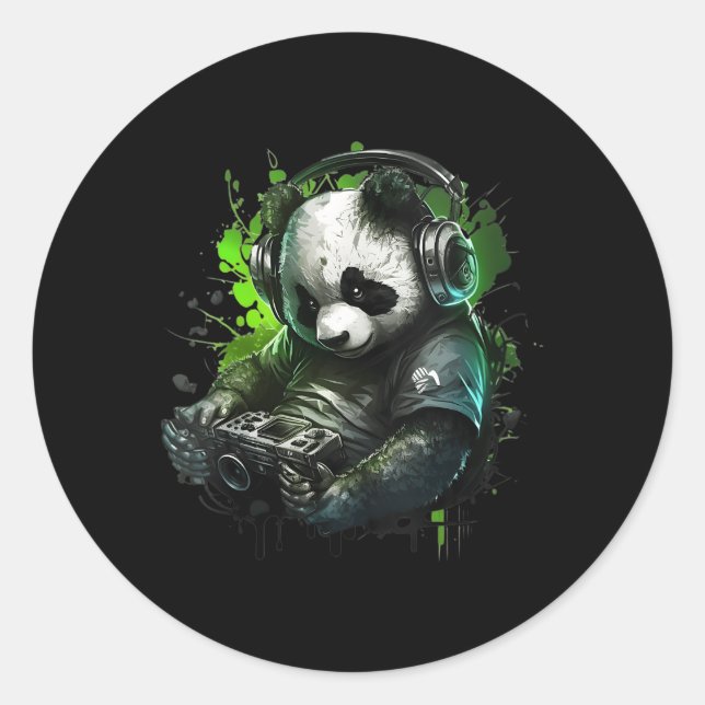 Sticker Rond Panda Music Dj Contrôleur Jeux Panda (Devant)