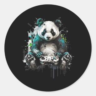 Sticker Rond Panda Music Dj Contrôleur Jeux Panda