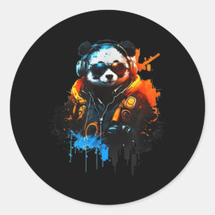 Sticker Rond Panda Music Dj Contrôleur Jeux Panda