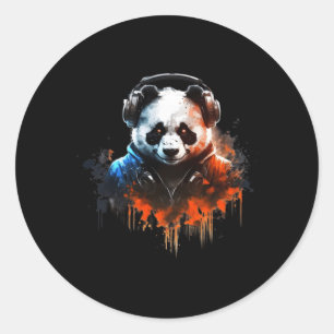 Sticker Rond Panda Music Dj Contrôleur Jeux Panda