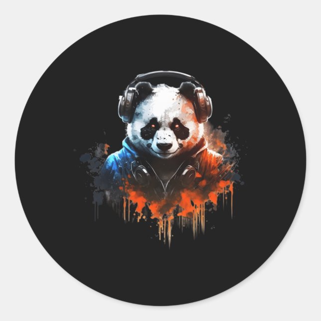 Sticker Rond Panda Music Dj Contrôleur Jeux Panda (Devant)