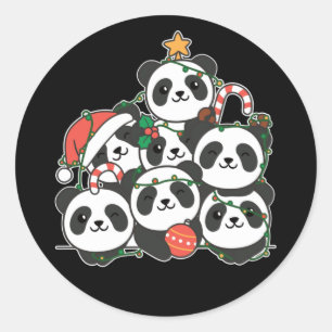 Sticker Rond Panda Noël Arbre drôle Animal Noël Classi