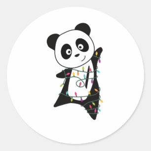 Sticker Rond Panda Noël Neige Animaux d'hiver Pandas