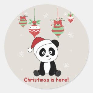 Sticker Rond Panda Noël Neige hiver Animaux Pandas Classique