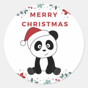 Sticker Rond Panda Noël Neige hiver Animaux Pandas Classique