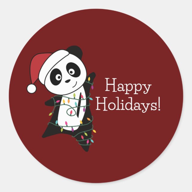 Sticker Rond Panda Noël Neige hiver Animaux Pandas Classique (Devant)