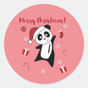 Sticker Rond Panda Noël Neige hiver Animaux Pandas Classique
