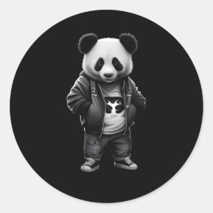 Sticker Rond Panda Noir Et Blanc Avec Sportswear