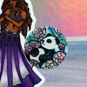 Sticker Rond Panda Ours Violet Fleurs Amateurs de la nature