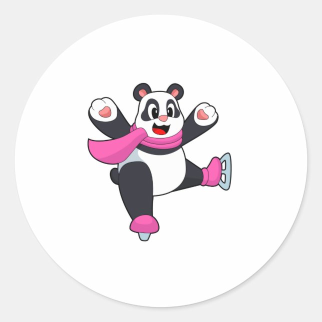 Sticker Rond Panda Patinage sur glace Patins sur glace (Devant)