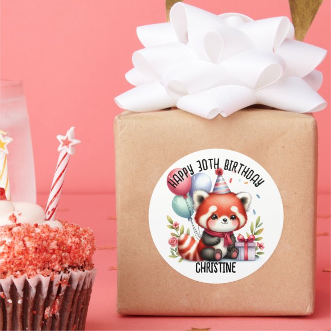 Sticker Rond Panda rouge mignonne fête d'anniversaire faveurs (Fête)