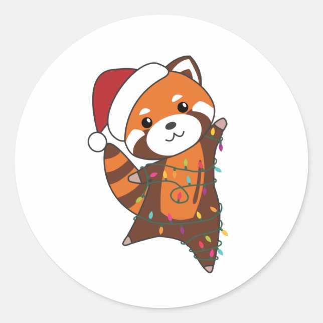 Sticker Rond Panda Rouge Noël Neige Animaux d'hiver Pandas (Devant)