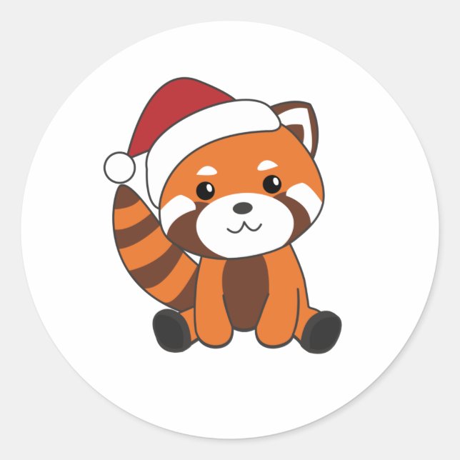 Sticker Rond Panda Rouge Noël Neige Animaux d'hiver Pandas (Devant)