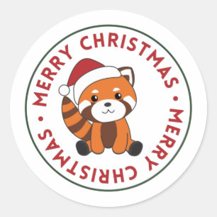 Sticker Rond Panda Rouge Noël Neige Animaux d'hiver Pandas Cla