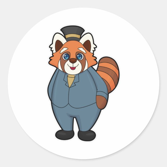 Sticker Rond Panda roux en marié avec chapeau (Devant)