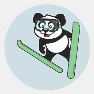 Sticker Rond Panda saut à ski