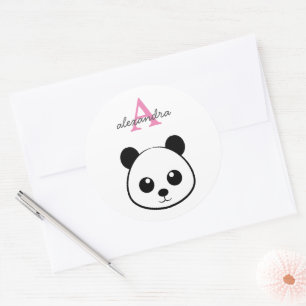 Sticker Rond Panda souriant visage Monogramme 