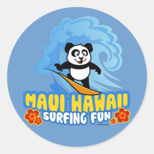 Sticker Rond Panda surfant de Maui