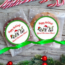 Sticker Rond Pandas de Noël personnalisés