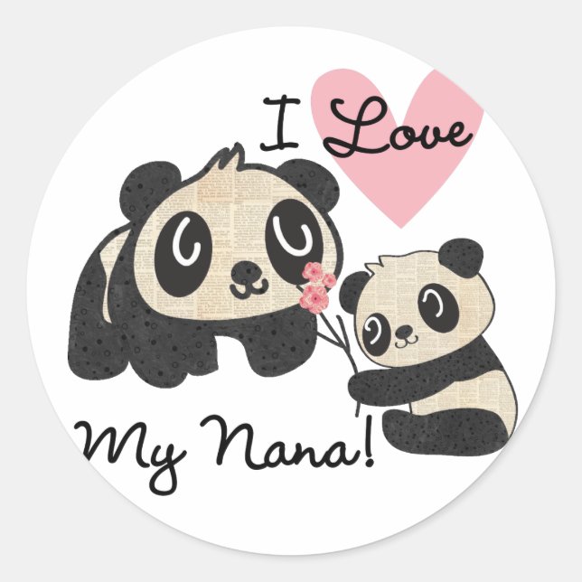 Sticker Rond Pandas I Love My Nana (Devant)